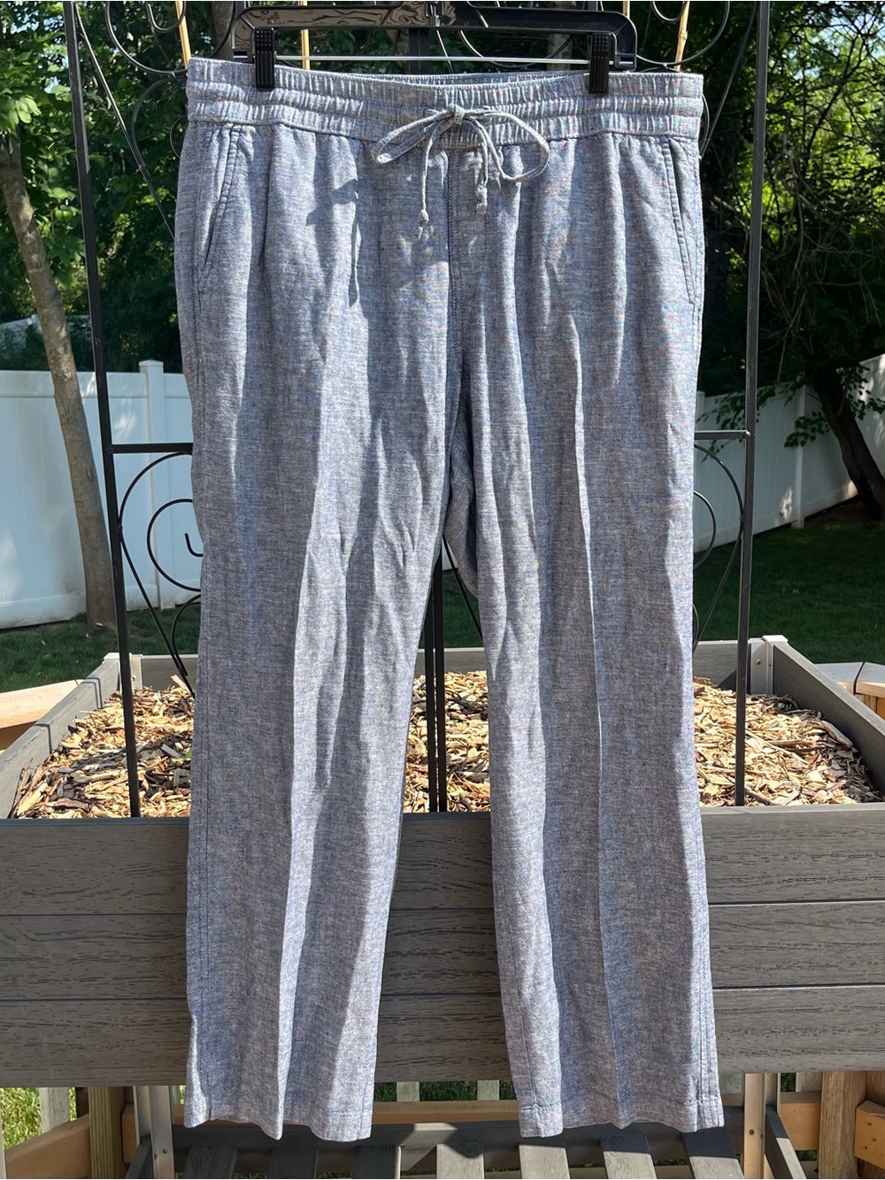 Ann Taylor Blue Linen Blend Wide Leg Drawstring Casual Pants Size L Coastal